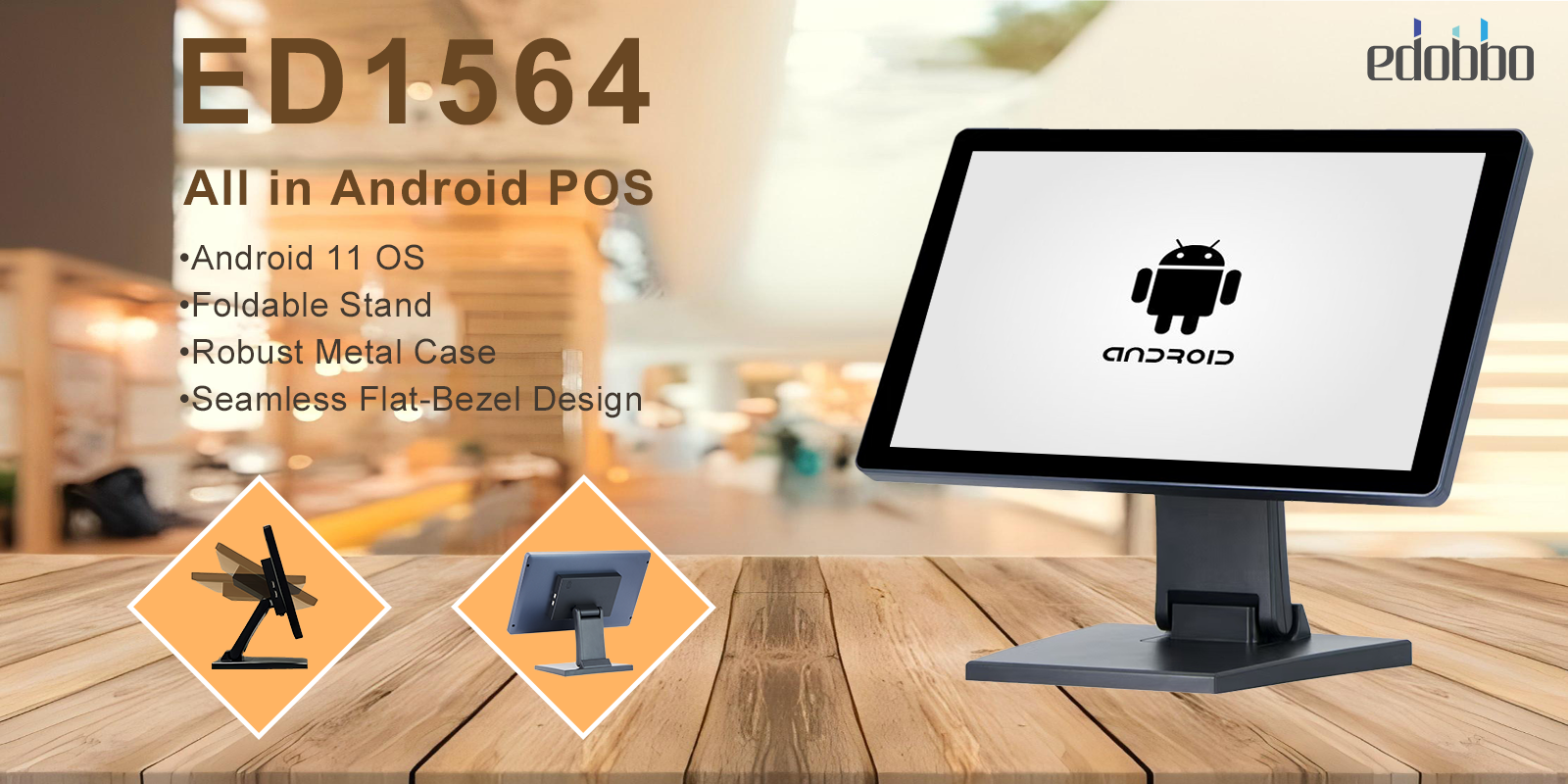 ED1564-15.6" Andorid OS Touch Panel PC:Foldable Stand Pos Machine(图1)